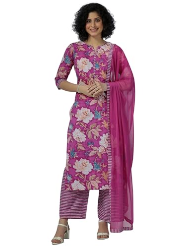 Libas Pink Floral Cotton Kurta Palazzo Set | UrbanThreads.in - Image 2