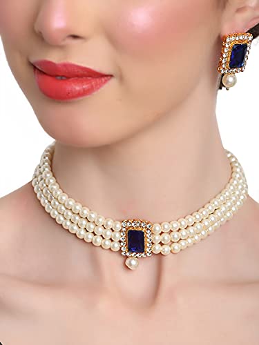 Shining Diva 18k Gold Plated Pearl Choker Necklace Set - Image 4