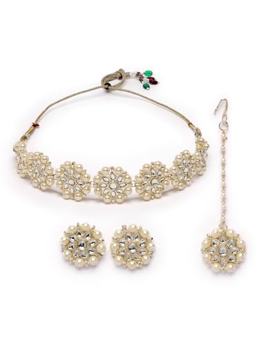 Sukkhi White Floral Gold Plated Choker Necklace Set - Image 2