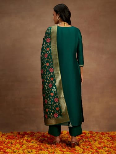 Libas Womens Embroidered Silk Blend Straight Kurta With Trousers and Dupatta - Authentic Libas Clothing | UrbanThreads - Image 5