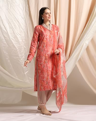 Leriya Fashion Women's Cotton Blend Multi Floral Foil Printed Ethnic Straight Shawl Collar Kurta & P - Authentic Leriya Clothing | UrbanThreads - Image 4