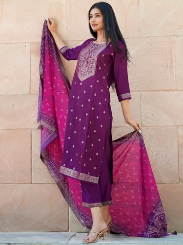 Libas Womens Self Design Silk Blend Straight Kurta With Trousers and Dupatta - Authentic Libas Clothing | UrbanThreads - Image 5