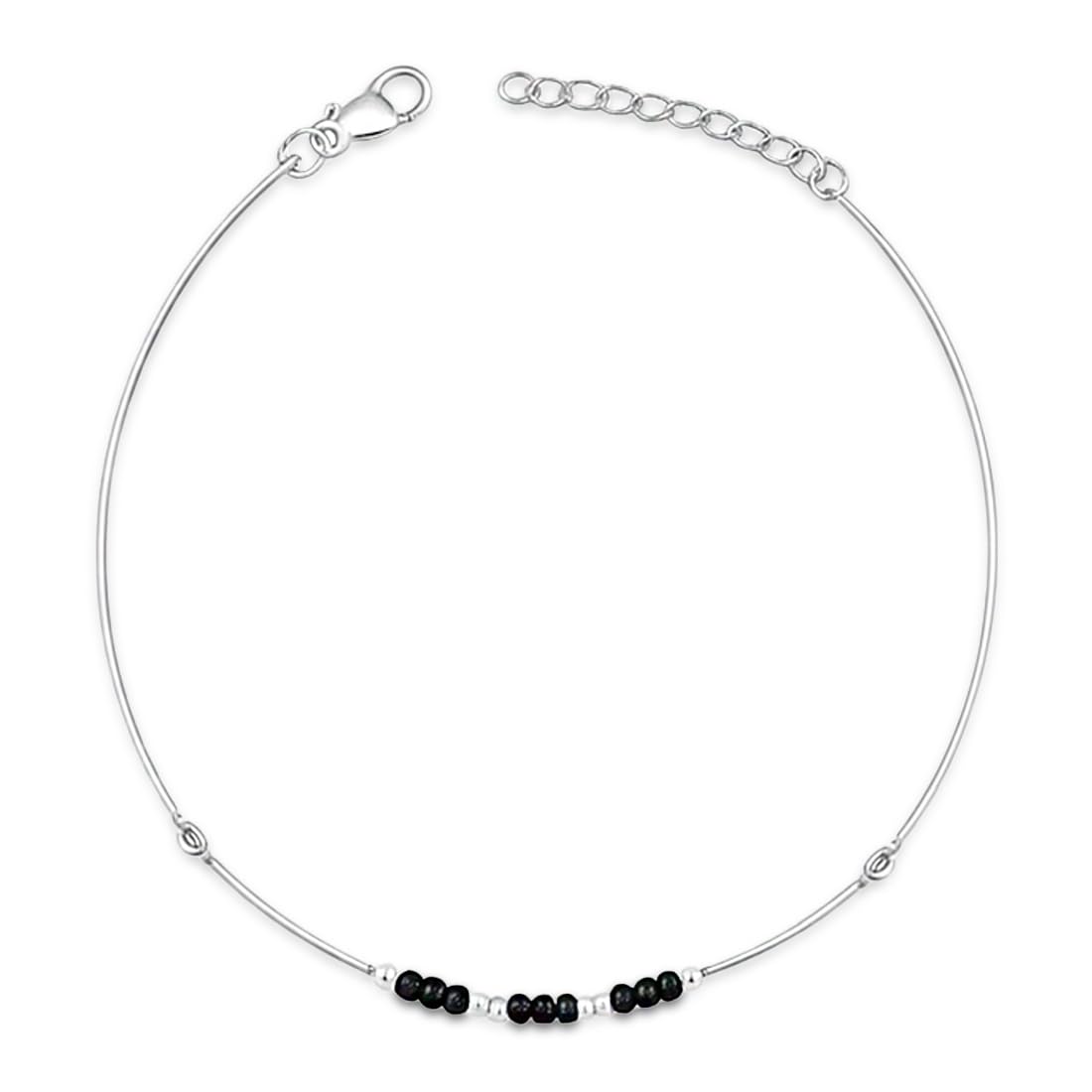 ZAVYA 925 Sterling Silver Rhodium Plated Beads Anklet
