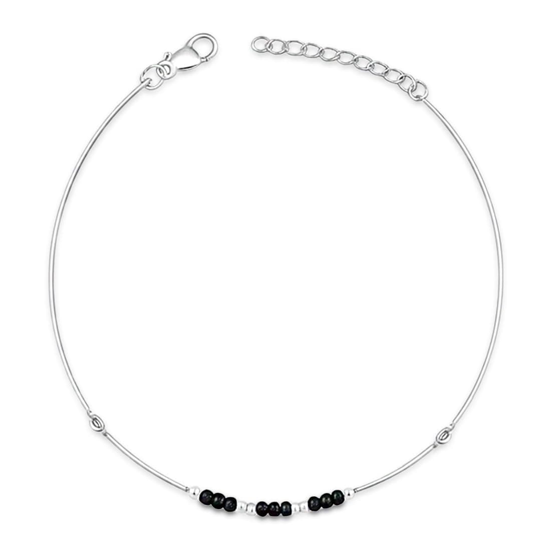 ZAVYA 925 Sterling Silver Rhodium Plated Beads Anklet