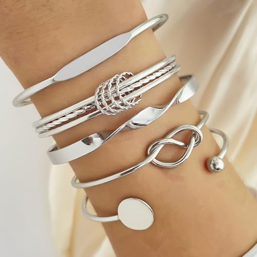 Shining Diva Set of 5 Multilayer Bangle Bracelets for Women - Image 4
