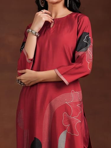 Libas Womens Printed Silk Blend Straight Kurta With Trousers and Dupatta - Authentic Libas Clothing | UrbanThreads - Image 5