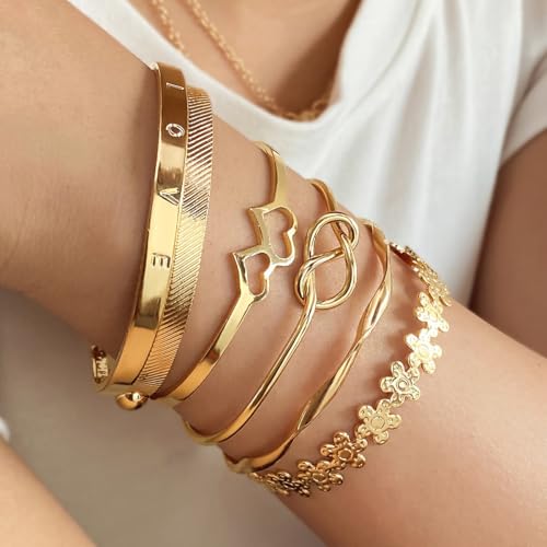Shining Diva Set of 6 Gold Plated Bangle Bracelets for Women - Image 5
