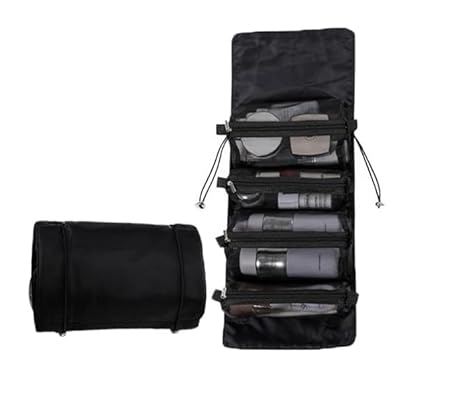 SANWALSA Nylon Black 4-in-1 Hanging Makeup Pouch Kit