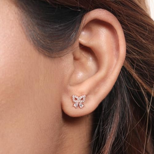 ZAVYA 925 Sterling Silver Cubic Zirconia Butterfly Rose Gold Plating Stud Earrings | Gift for Women - Authentic ZAVYA Accessories | UrbanThreads - Image 4