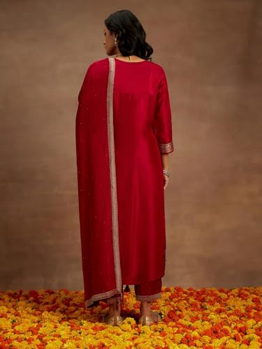 Libas Womens Woven Design Silk Blend Straight Kurta With Trousers and Dupatta - Authentic Libas Clothing | UrbanThreads - Image 5