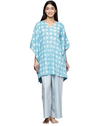 Libas Womens Printed Cotton Night Suit Set for Women Turquoise Blue - Authentic Libas Clothing | UrbanThreads - Image 2