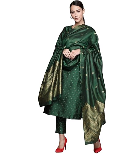 Libas Womens Self Design Silk Blend Straight Kurta With Trousers and Dupatta - Authentic Libas Clothing | UrbanThreads - Image 2