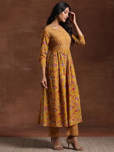 Libas Women's Printed Cotton Anarkali Kurta Trouser With Dupatta Set - Authentic Libas Clothing | UrbanThreads - Image 3
