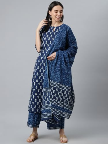 Libas Womens Printed Cotton Straight Kurta With Palazzos and Dupatta - Authentic Libas Clothing | UrbanThreads - Image 3