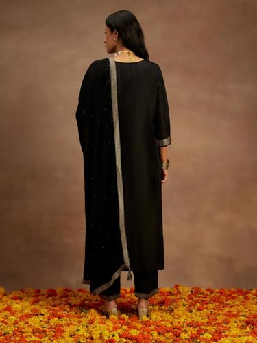 Libas Womens Woven Design Silk Blend Straight Kurta With Trousers and Dupatta - Authentic Libas Clothing | UrbanThreads - Image 4