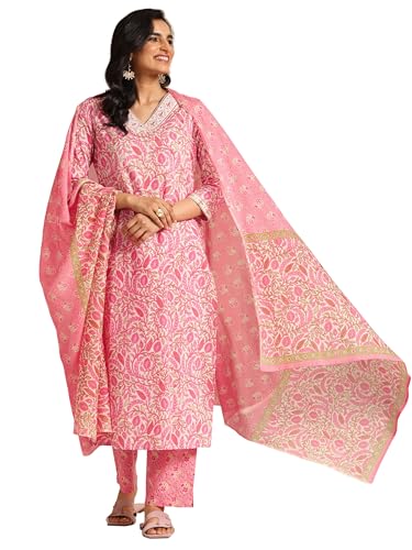 Libas Womens Printed Cotton Straight Kurta With Trousers and Dupatta - Authentic Libas Clothing | UrbanThreads - Image 2