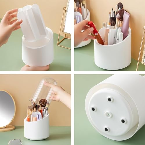 Spirahomes 360° Rotating Makeup Brushes Organizer with Lid - Image 5