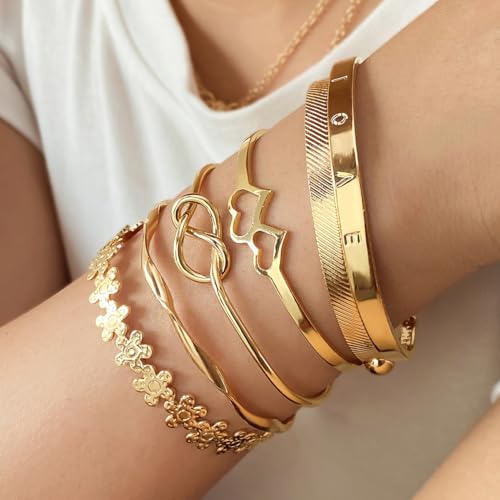 Shining Diva Set of 6 Gold Plated Bangle Bracelets for Women - Image 4