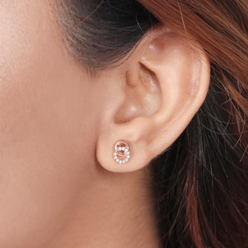 ZAVYA 925 Sterling Silver Cubic Zirconia Minimal Rose Gold Plating Stud Earrings | Gift for Women an - Authentic ZAVYA Accessories | UrbanThreads - Image 4