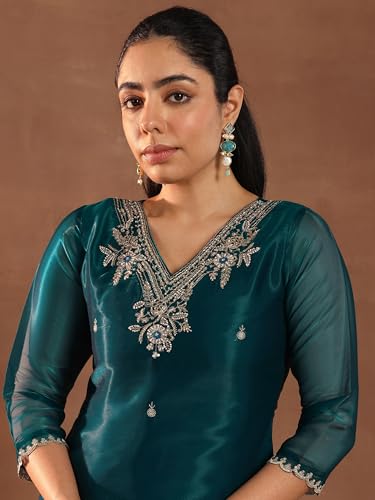 Libas Womens Yoke Design Silk Blend Straight Kurta With Trousers and Dupatta - Authentic Libas Clothing | UrbanThreads - Image 4