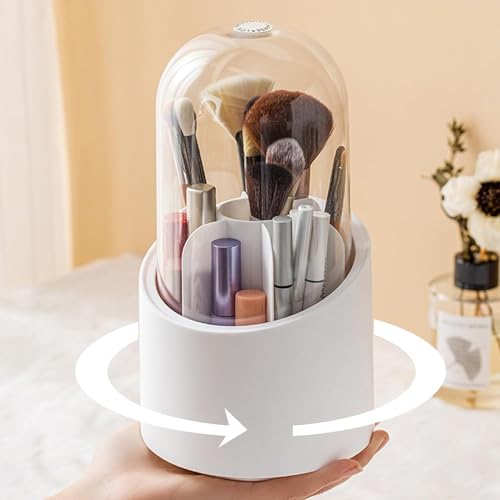 Spirahomes 360° Rotating Makeup Brushes Organizer with Lid - Image 2