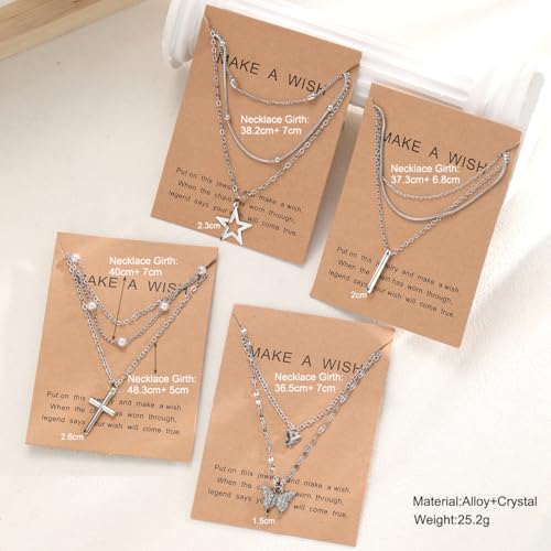 Shining Diva 4 Pcs Silver Plated Necklace Set for Women - Image 4