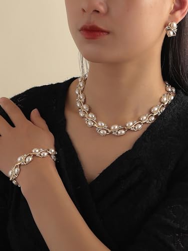 Shining Diva Pearl Bracelet Earrings Necklace Set - Image 5