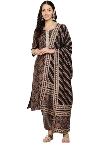 Libas Womens Printed Silk Blend Straight Kurta With Trousers and Dupatta - Authentic Libas Clothing | UrbanThreads - Image 2