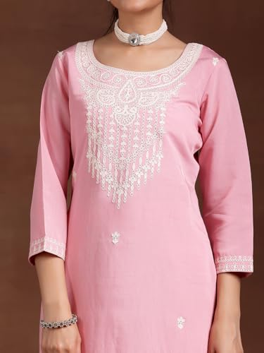 Libas Womens Embroidered Silk Blend Straight Kurta With Trousers and Dupatta - Authentic Libas Clothing | UrbanThreads - Image 5