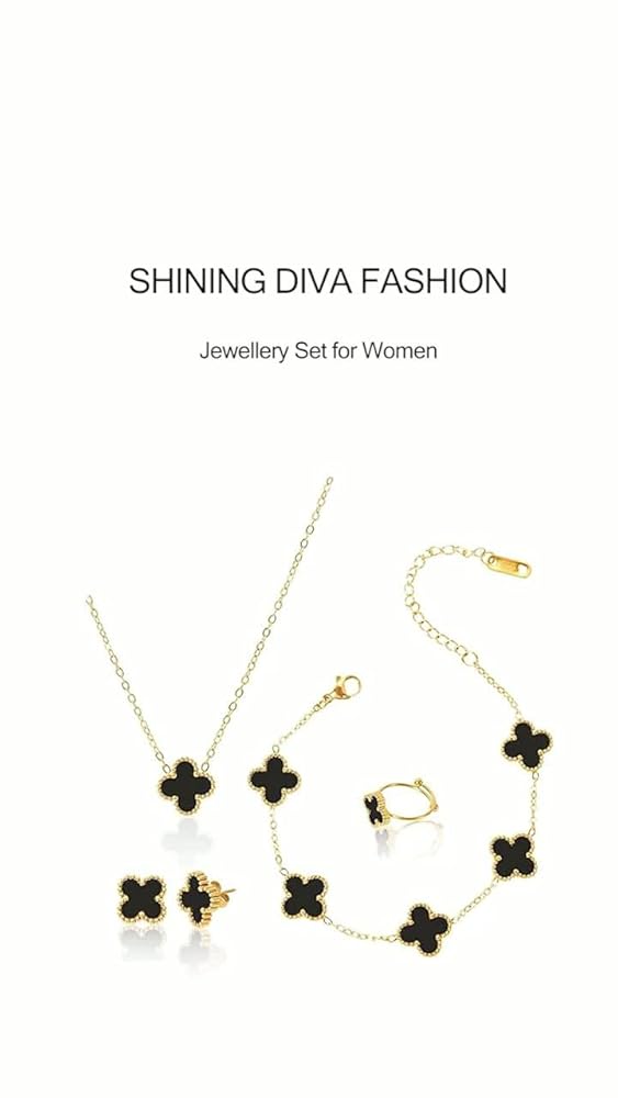Shining Diva Clover Ring Earrings Bracelet Chain Pendant - Image 3