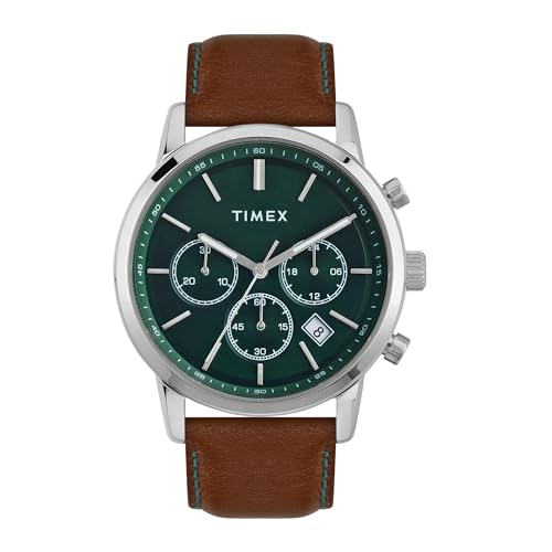 Timex Classic Leather Strap Watch Black Green Blue - Image 2