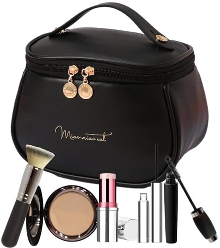 ARLICORPING Large Capacity Cosmetic Bag Black Leather Women - Image 5