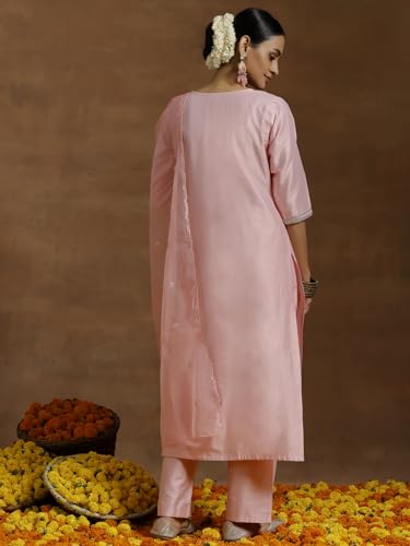 Libas Womens Embroidered Silk Blend Straight Kurta with Trousers and Dupatta - Authentic Libas Clothing | UrbanThreads - Image 4