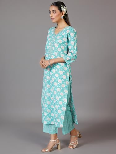 Libas Womens Cotton Printed Straight Kurta Set with Trousers and Dupatta - Authentic Libas Clothing | UrbanThreads - Image 3