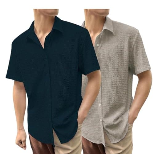 GRECIILOOKS Men's Polycotton Shirt |Stylish Casual Regular Fit Shirts | Textured Half Sleeve | S - Authentic GRECIILOOKS Clothing | UrbanThreads