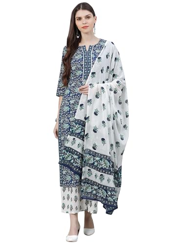 Libas Womens Printed Cotton Straight Kurta With Palazzos and Dupatta - Authentic Libas Clothing | UrbanThreads - Image 2