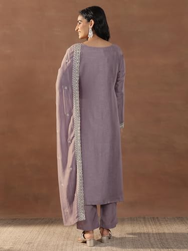 Libas Womens Embroidered Silk Blend Straight Kurta With Trousers and Dupatta - Authentic Libas Clothing | UrbanThreads - Image 5