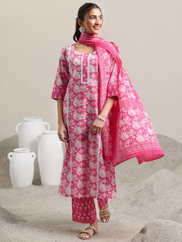 Libas Womens Printed Cotton Straight Kurta With Trousers and Dupatta - Authentic Libas Clothing | UrbanThreads - Image 4