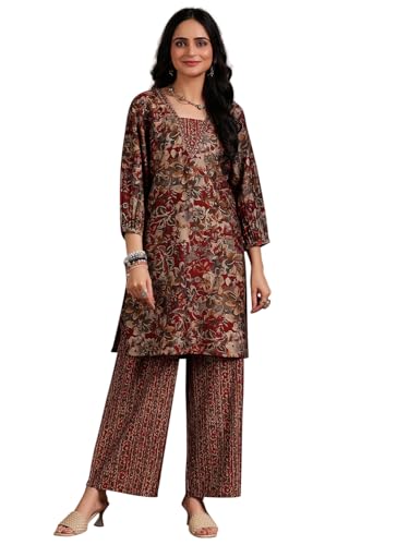Libas Womens Printed Silk Blend Straight Kurta With Palazzos - Authentic Libas Clothing | UrbanThreads - Image 2