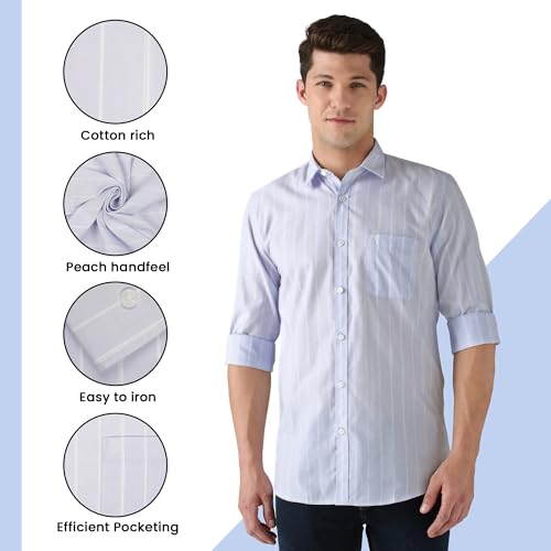 Peter England Men Cotton Slim Fit Stripe Shirt - Image 4
