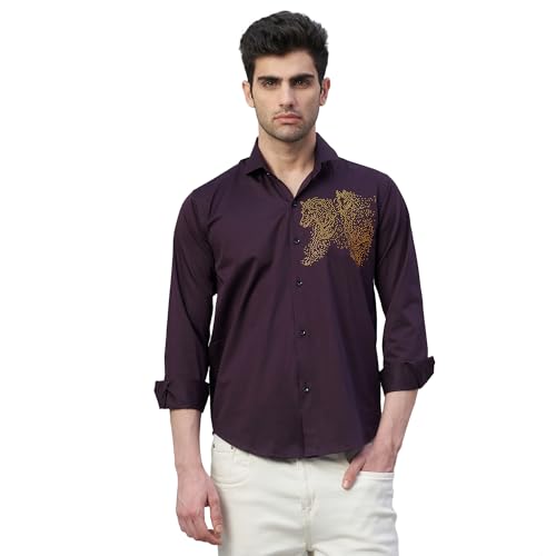 TAVASAA Full Sleves Plain Wine Giza Satin Shirt with Animal-Shaped Print for Men (PATAV58PR) - Authentic TAVASAA Clothing | UrbanThreads - Image 2