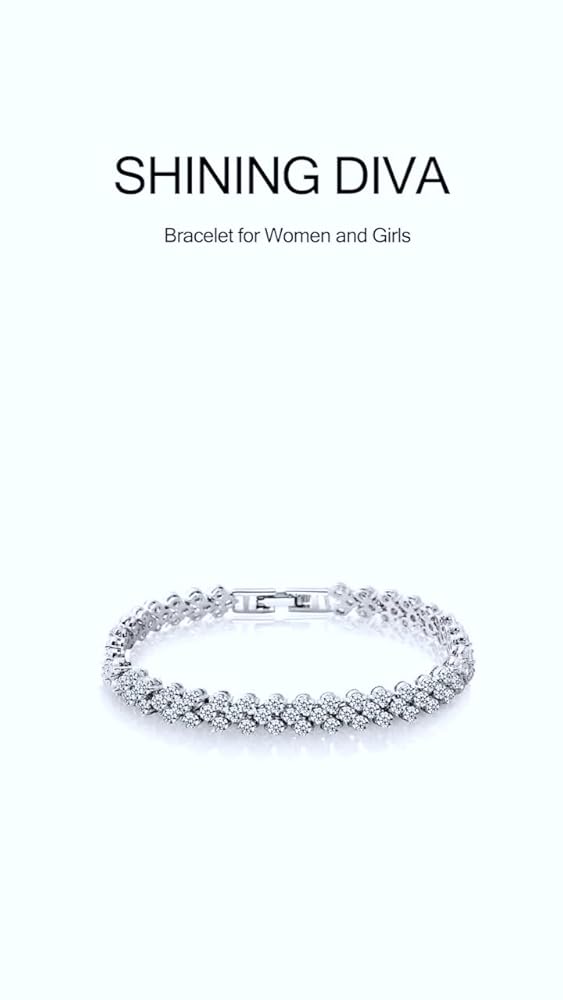 Shining Diva Platinum Plated Crystal Bangle Bracelet Women - Image 3