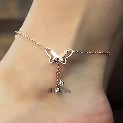 Shining Diva Rose Gold Plated Butterfly Anklet Necklace Women - Image 4