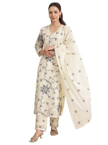 Libas Womens Embroidered Cotton Straight Kurta With Trousers and Dupatta - Authentic Libas Clothing | UrbanThreads - Image 2