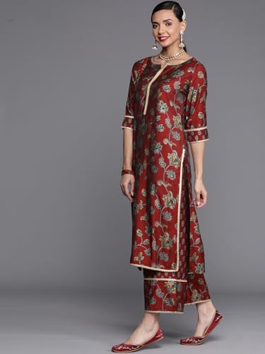 Libas Womens Printed Silk Blend Straight Kurta With Palazzos and Dupatta - Authentic Libas Clothing | UrbanThreads - Image 4