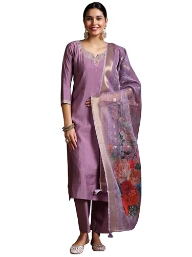 Mauve Embroidered Silk Kurta Set | Festive Indian Suit - UrbanThreads - Image 2
