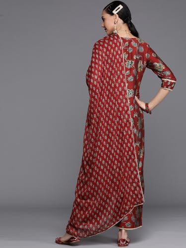 Libas Womens Printed Silk Blend Straight Kurta With Palazzos and Dupatta - Authentic Libas Clothing | UrbanThreads - Image 5