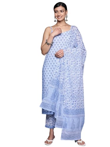 Libas Womens Printed Cotton Straight Kurta With Trousers and Dupatta - Authentic Libas Clothing | UrbanThreads - Image 2