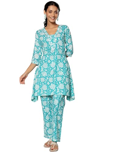 Libas Womens Printed Cotton A-Line Kurta With Trousers - Authentic Libas Clothing | UrbanThreads - Image 2