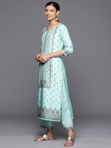 Libas Womens Woven Design Silk Blend Straight Kurta With Trousers and Dupatta - Authentic Libas Clothing | UrbanThreads - Image 4